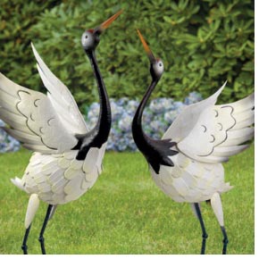 Set of 2: Red Crowned Cranes Garden Sculptures
