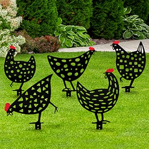 Metal Chickens Yard Art - Set Of 5