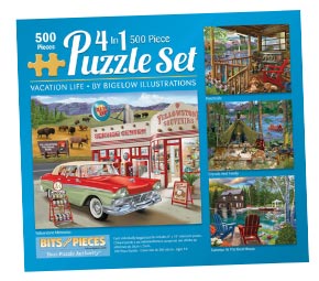 Bigelow Illustrations 4-in-1 MultiPack 500 Piece Puzzle Set