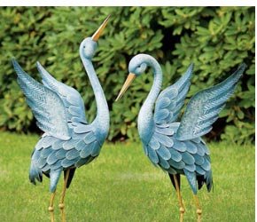 Japanese Blue Herons Animal Garden Sculptures - Set of 2
