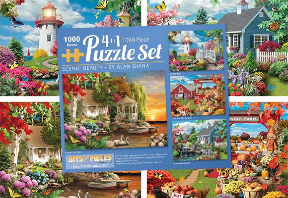 Scenic Beauty 4-in-1 Multi-Pack 1000 Piece Jigsaw Puzzle Set