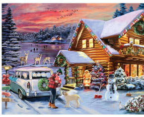 Christmas Cabin On The Lake 300 Large Piece Jigsaw Puzzle