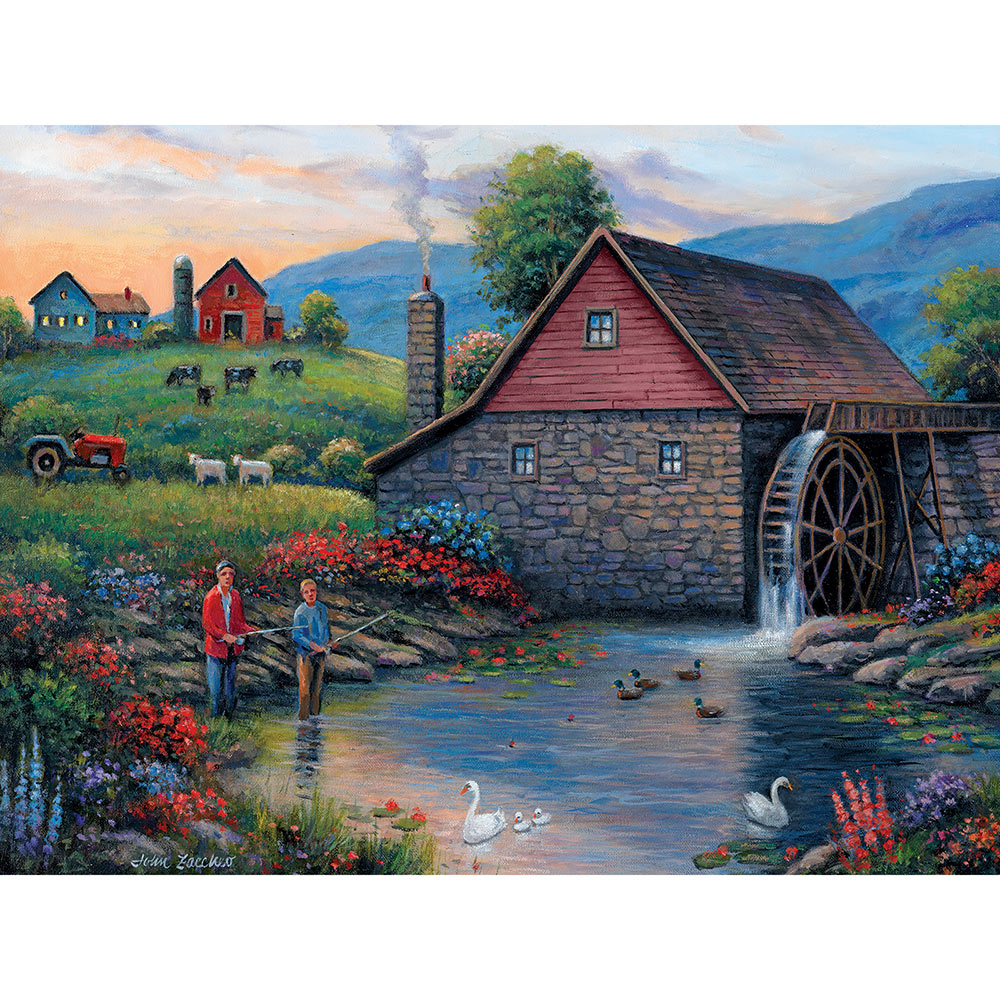 Fishing By The Waterwheel 1000 Piece Jigsaw Puzzle