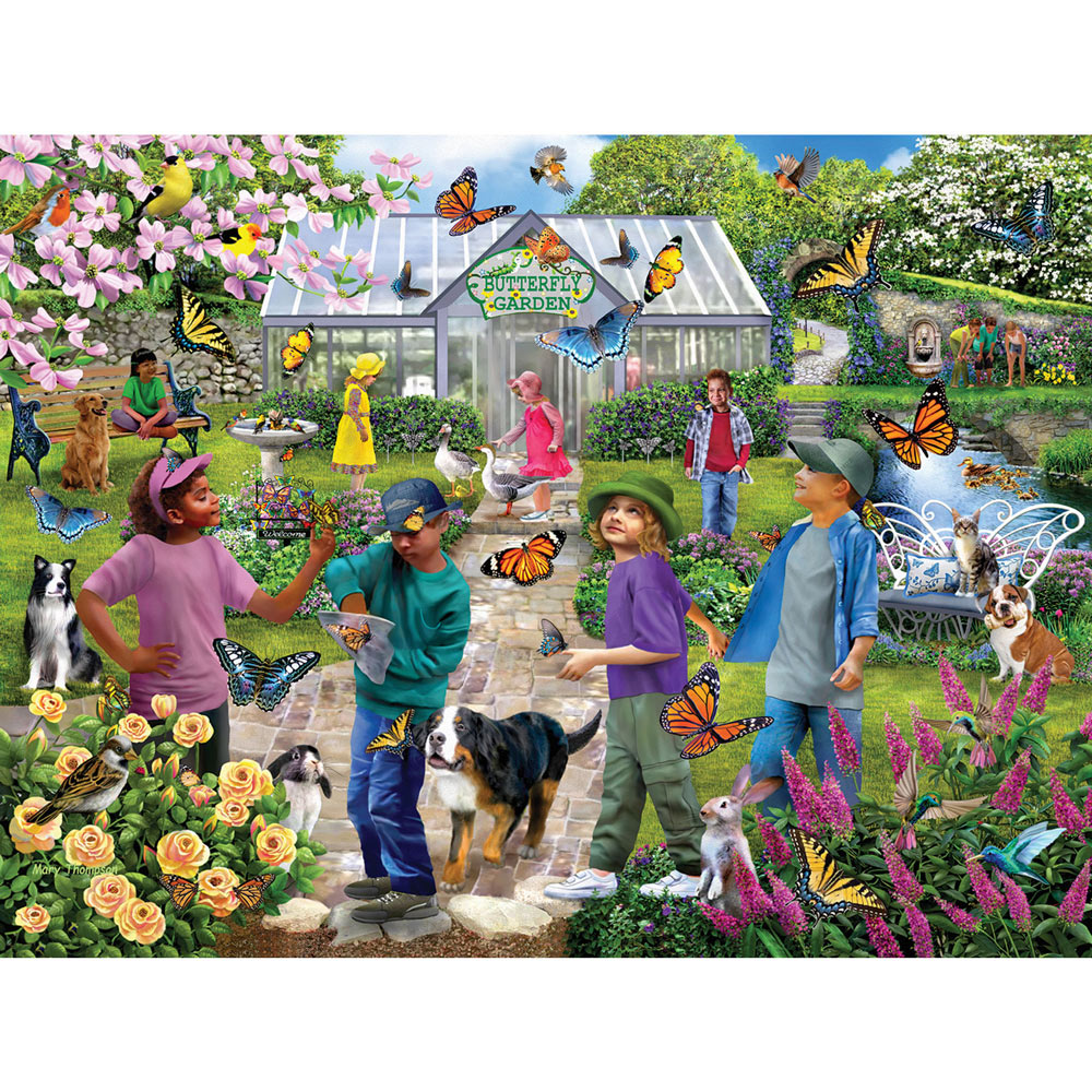 Butterfly Garden Visit 300 Large Piece Jigsaw Puzzle
