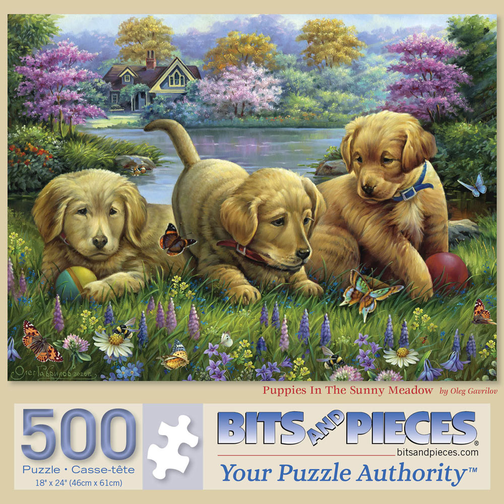 Puppies In The Sunny Meadow 500 Piece Jigsaw Puzzle