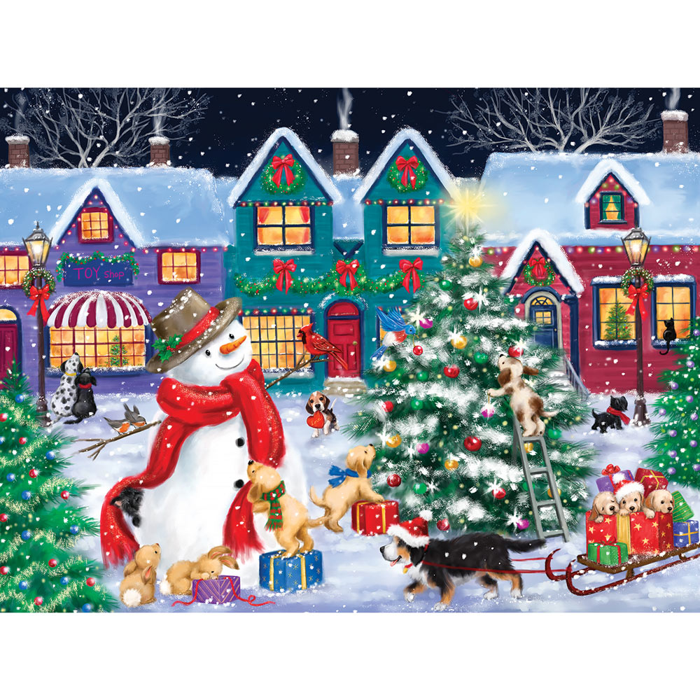 Snowman And Dogs Christmas Street 300 Large Piece Jigsaw Puzzle