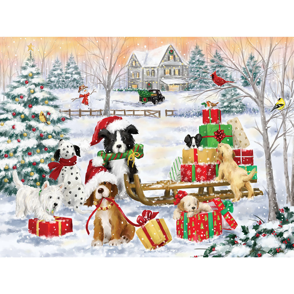 Dogs With Christmas Presents 300 Large Piece Jigsaw Puzzle