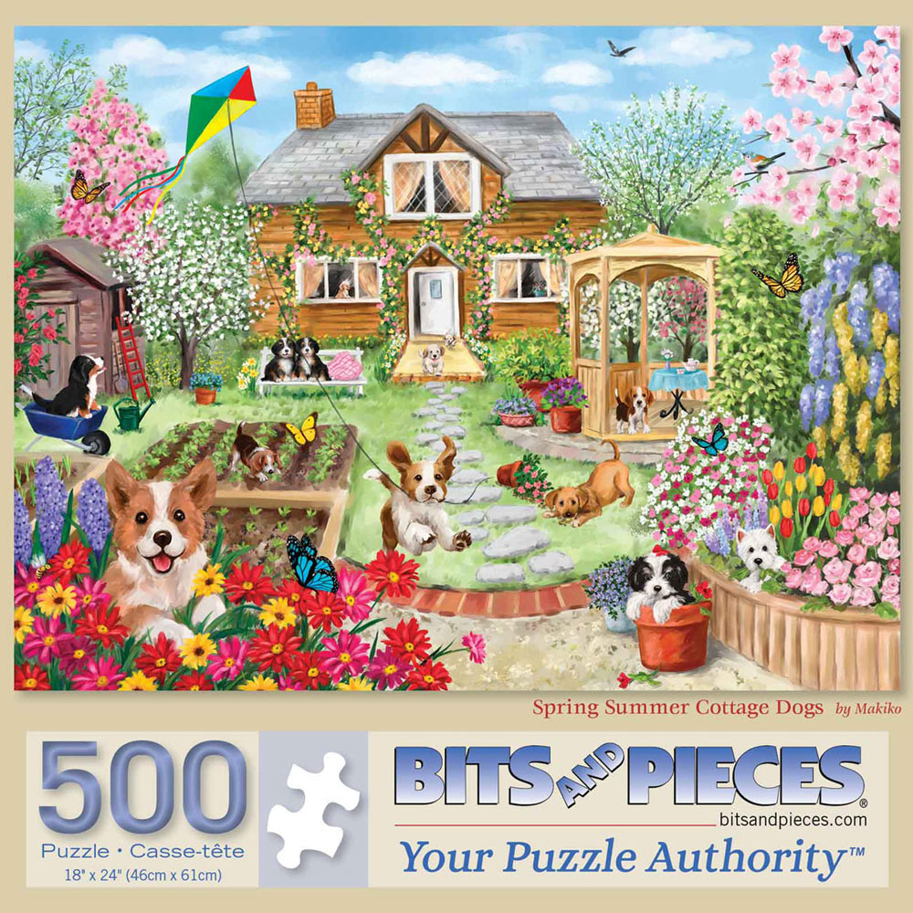 Spring Summer Cottage Dogs 500 Piece Jigsaw Puzzle
