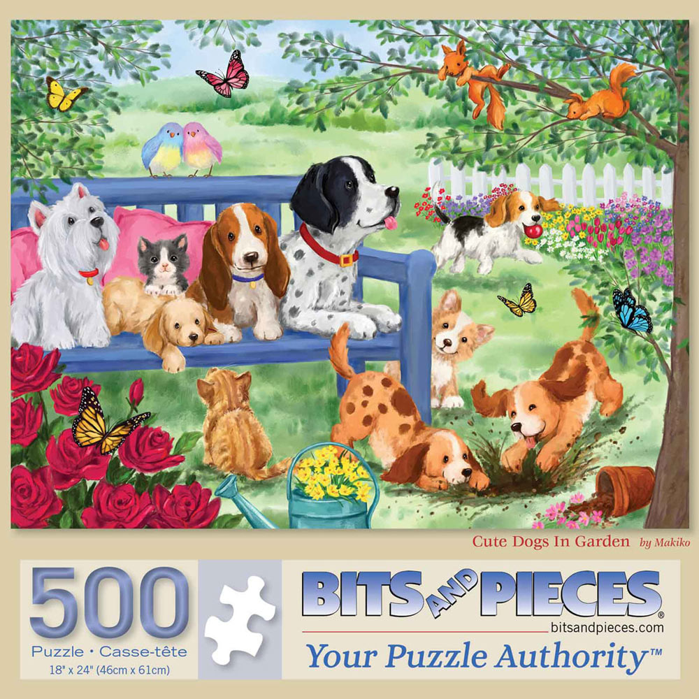 Cute Dogs In Garden 500 Piece Jigsaw Puzzle