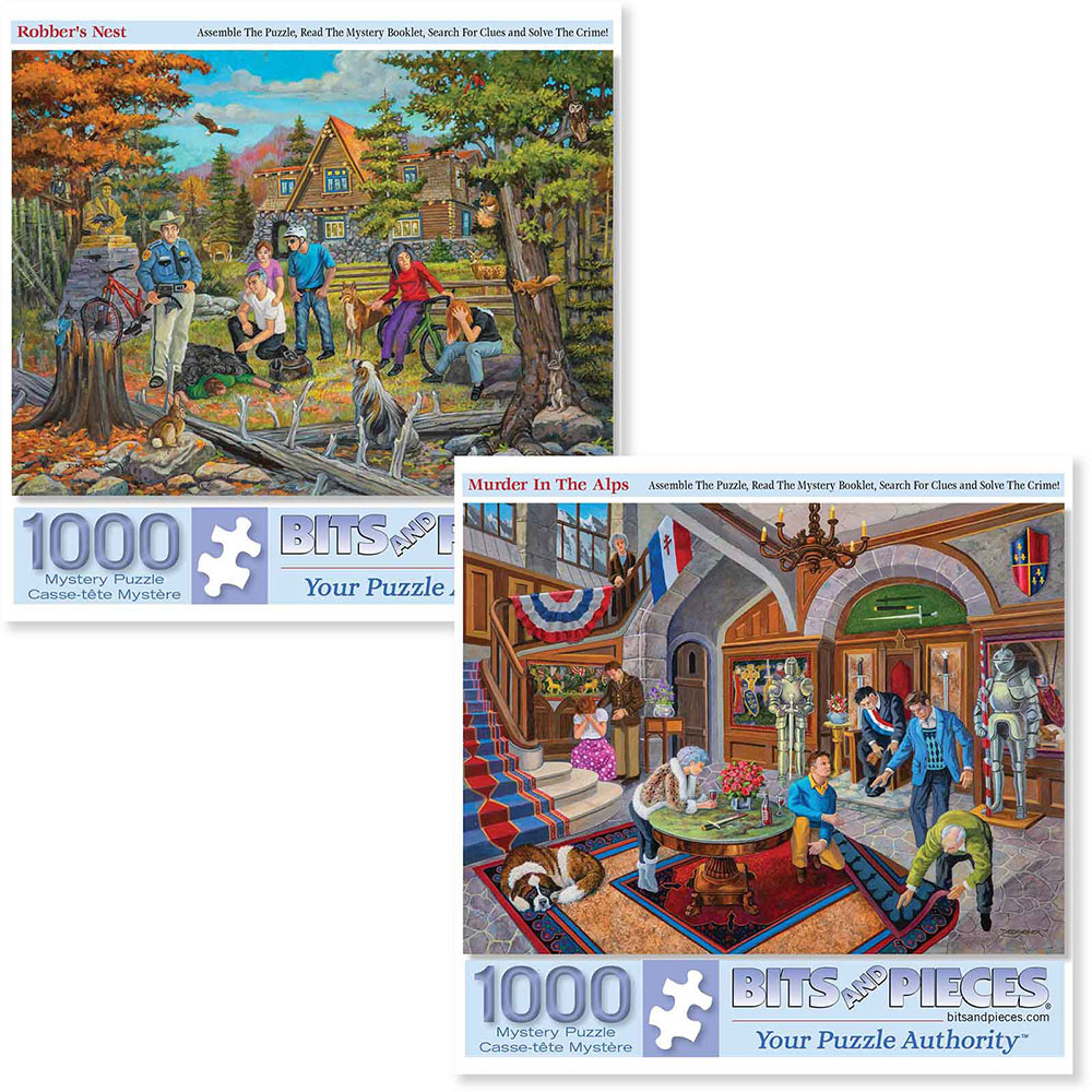 Set of 2: Murder Mystery 1000 Piece Jigsaw Puzzles