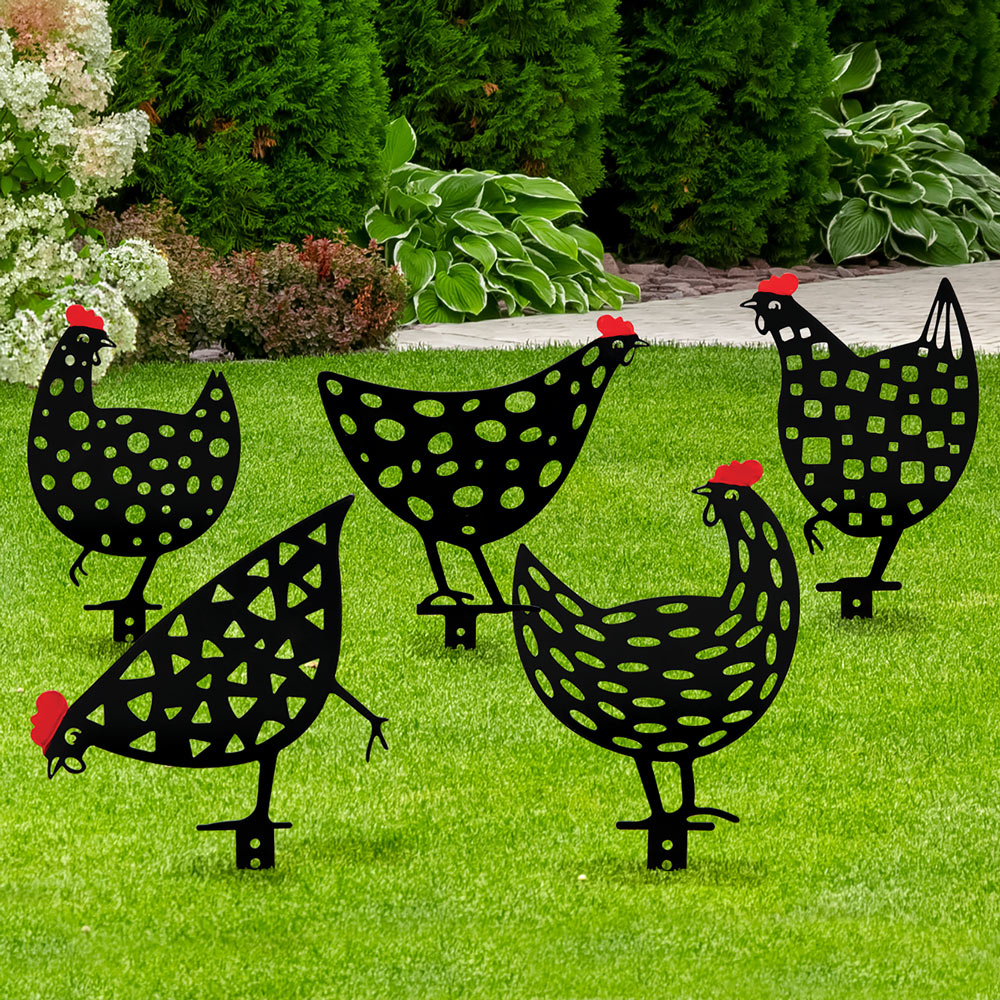 Metal Chickens Yard Art