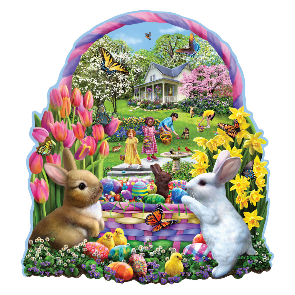 Easter Basket Bunnies 750 Piece Shaped Jigsaw Puzzle
