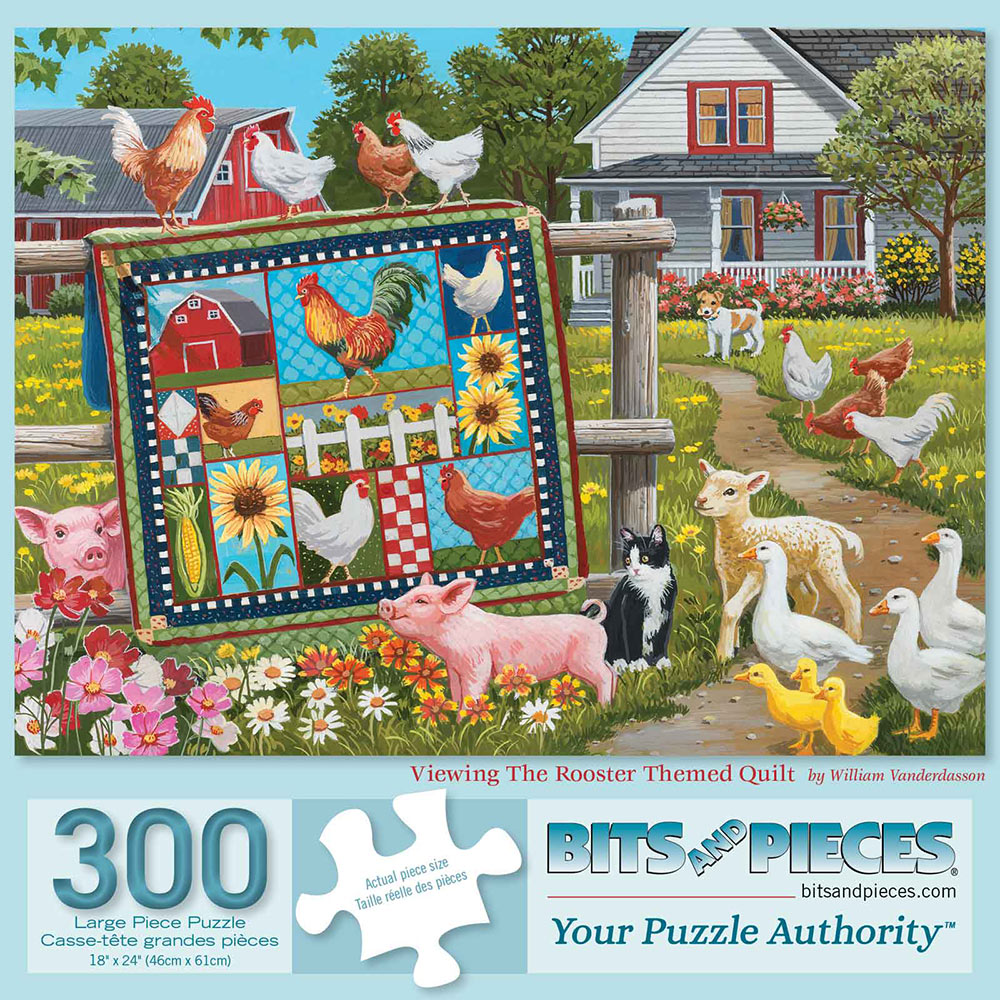 Viewing The Rooster Themed Quilt 300 Large Piece Jigsaw Puzzle