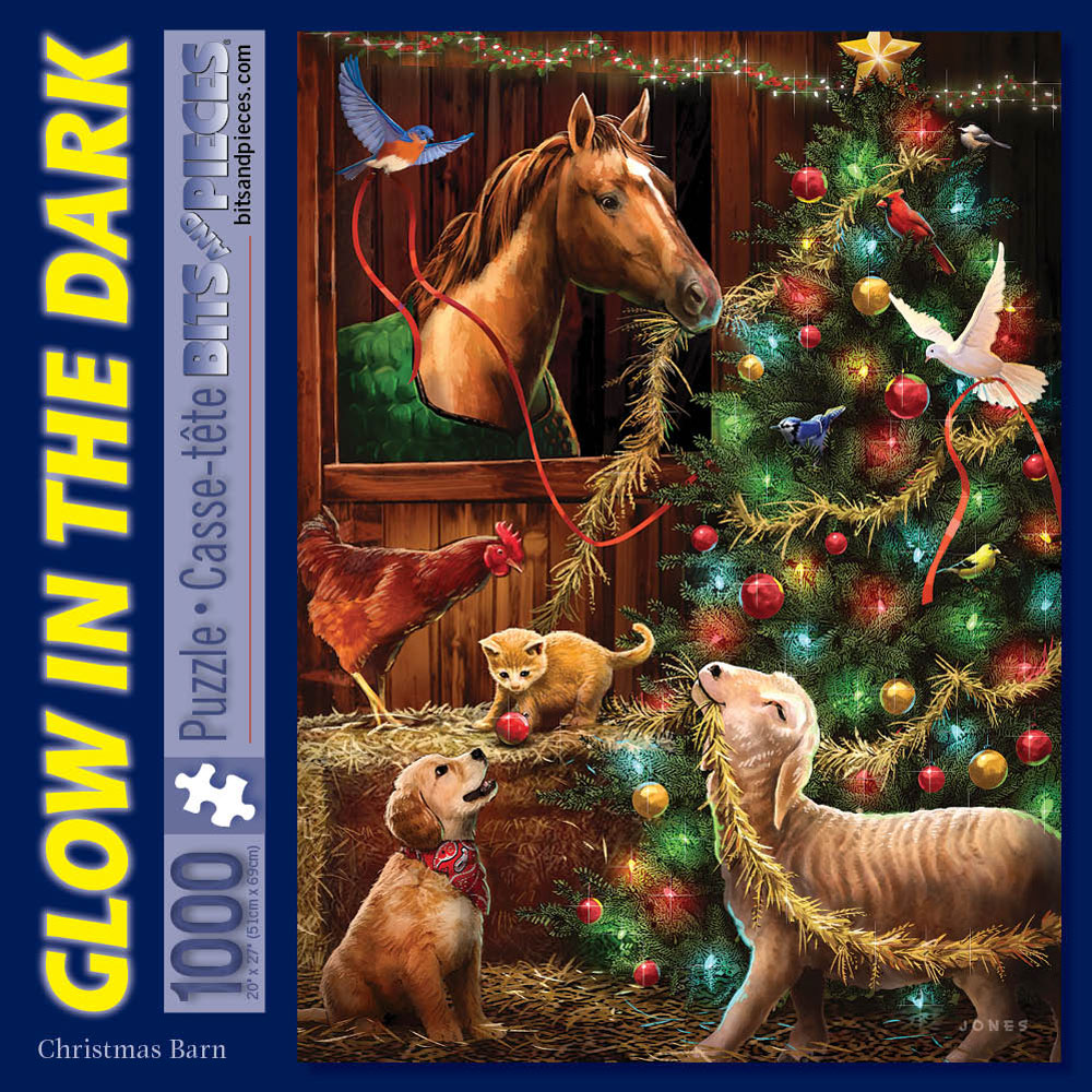Christmas Barn 1000 Piece Glow-In-The-Dark Jigsaw Puzzle