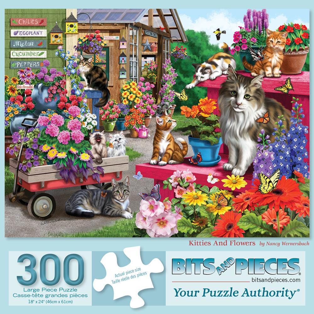 Kitties And Flowers 300 Large Piece Jigsaw Puzzle