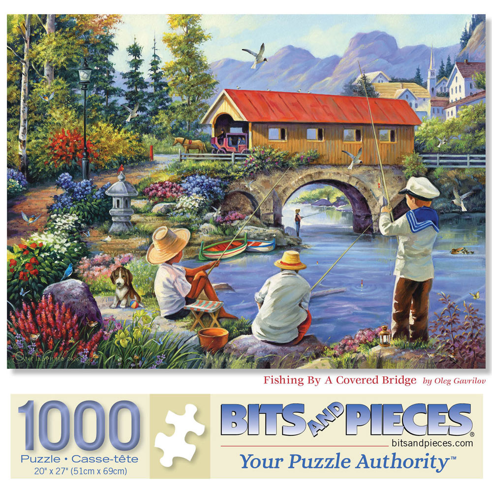 Fishing By A Covered Bridge 1000 Piece Jigsaw Puzzle