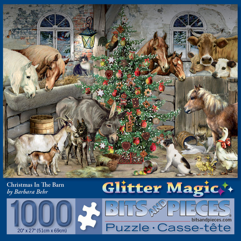 Christmas In The Barn 1000 Piece Glitter Jigsaw Puzzle