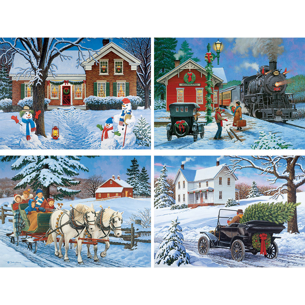 Set of 4: John Sloane Holiday 1000 Piece Jigsaw Puzzles