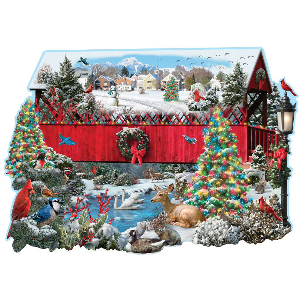 Christmas Covered Bridge 300 Large Piece Shaped Jigsaw Puzzle