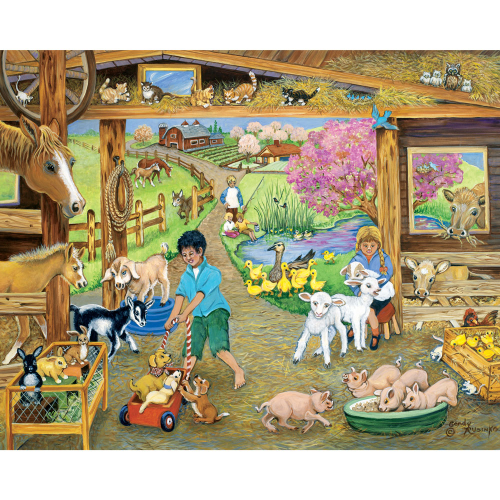 On The Farm 4-in-1 500 Piece Sandy Rusinko Jigsaw Puzzle Set