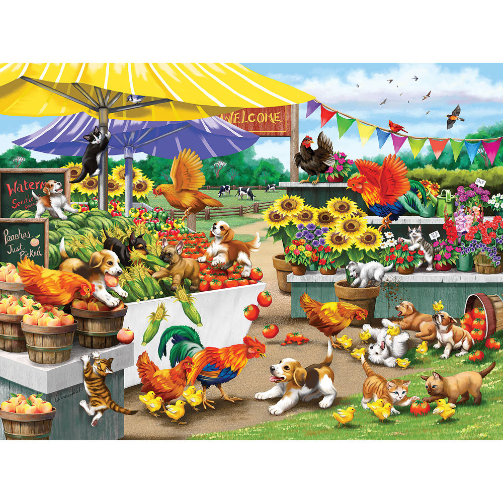 Mischief At The Farm Stand 500 Piece Jigsaw Puzzle