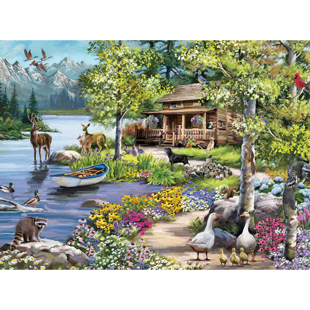 Adults Kids Puzzles Landscape Series 150 Piece Large Puzzle-Riverside Cabin 