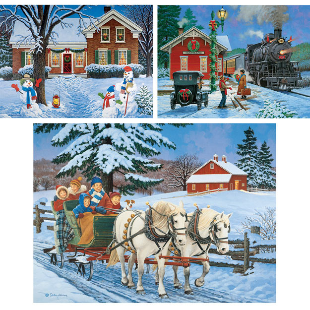 Set of 3: John Sloane Three Holiday 1000 Piece Jigsaw Puzzles