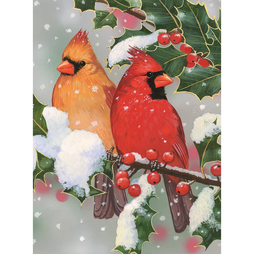Cardinal Couple With Holly 300 Large Piece Jigsaw Puzzle