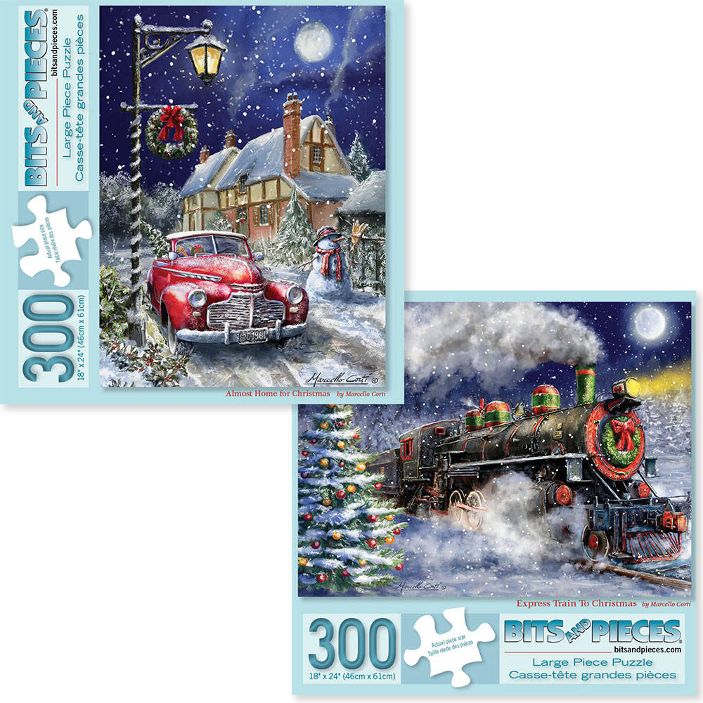 Set of 2: Marcello Corti Christmas Joy 300 Large Piece Jigsaw Puzzles