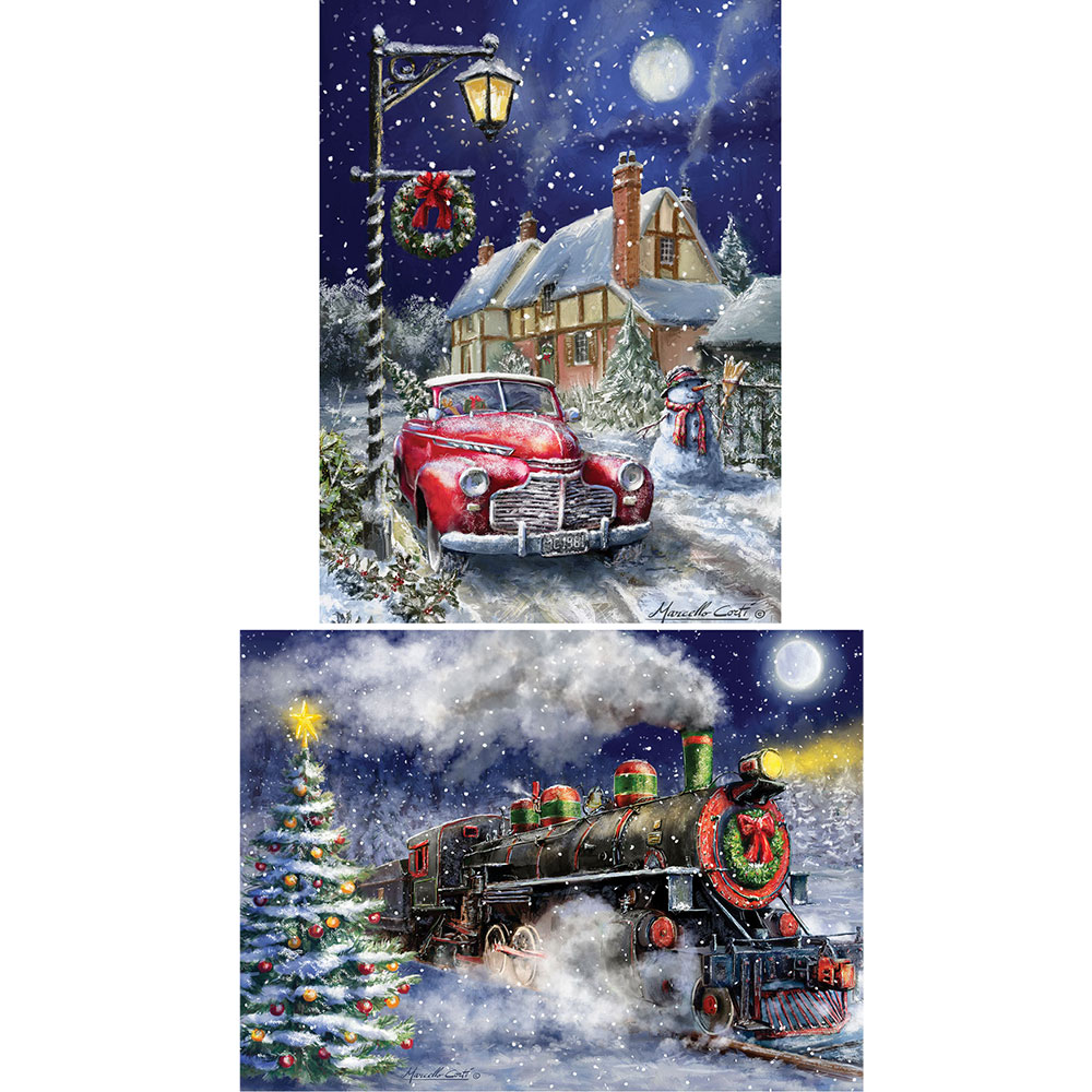 Preboxed Set of 2: Marcello Corti Christmas Joy 300 Large Piece Jigsaw Puzzles
