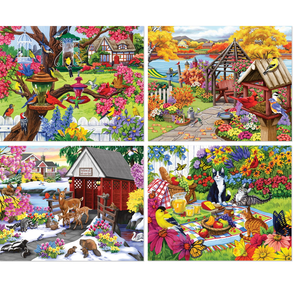 Rustic Gardens 500 Piece 4-in-1 Multi-Pack Puzzle Sets