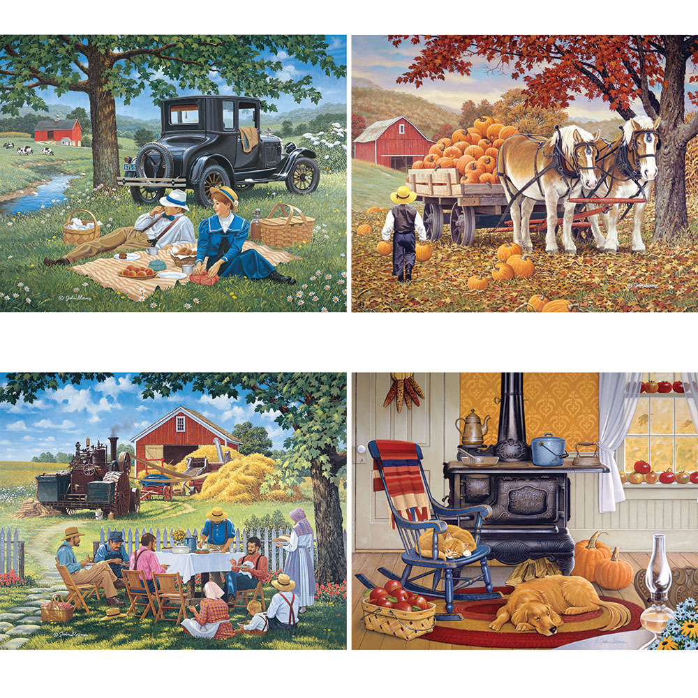 Simpler Times 4-in-1 300 Large Piece John Sloane  Jigsaw Puzzle Set