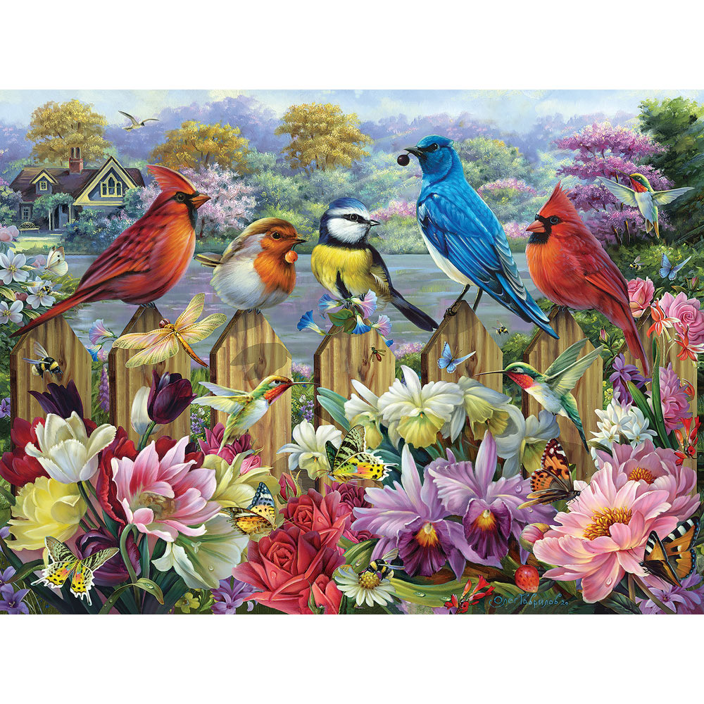 Birds In A Blooming Garden 1000 Piece Jigsaw Puzzle