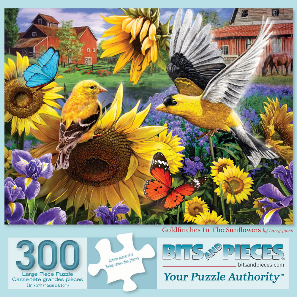 Goldfinches In The Sunflowers 300 Large Piece Jigsaw Puzzle