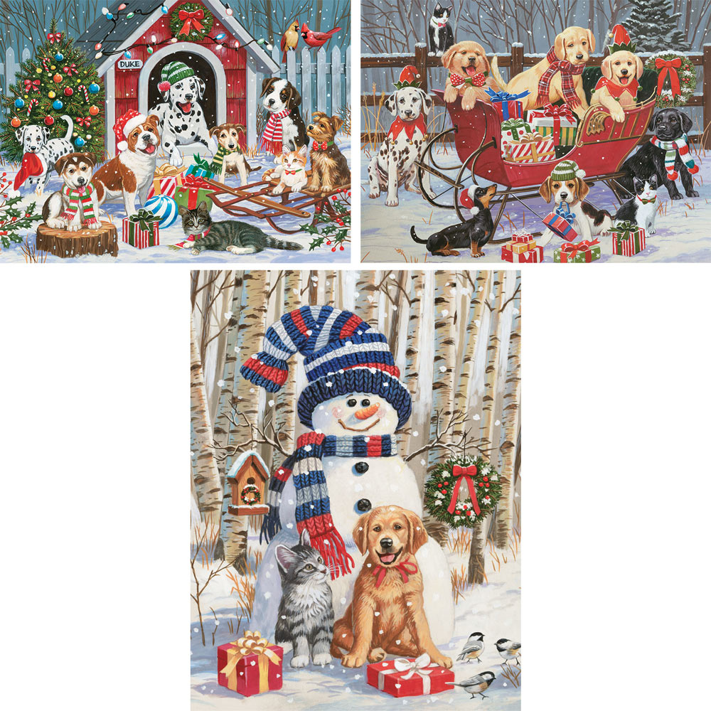 Preboxed Set of 3: William Vanderdasson Holiday Fun 300 Large Piece Jigsaw Puzzles