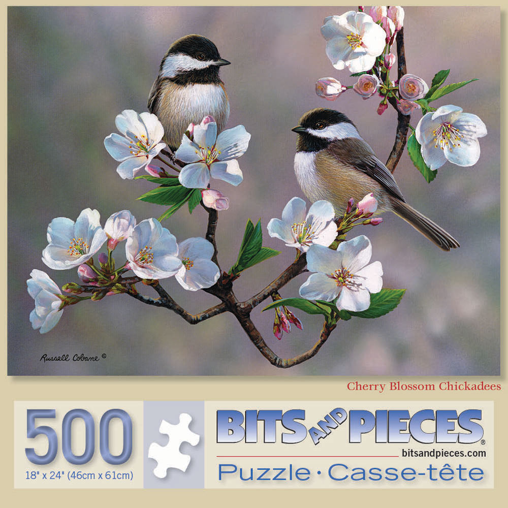 Cherry Blossom Chickadees 500 Piece Jigsaw Puzzle