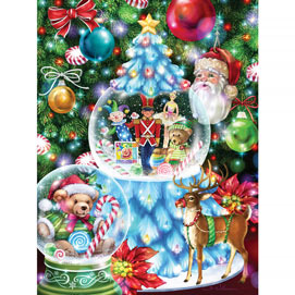 Blue Christmas Tree Snow Globe 300 Large Piece Glow-In-the-Dark Jigsaw Puzzle