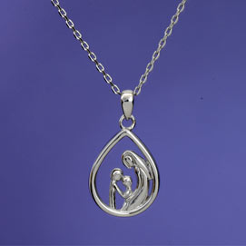 Mother & Two Children Sterling Pendant Necklace