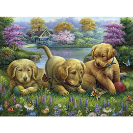 Puppies In The Sunny Meadow 500 Piece Jigsaw Puzzle