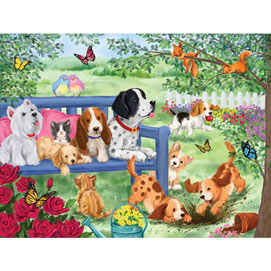 Cute Dogs In Garden 300 Large Piece Jigsaw Puzzle