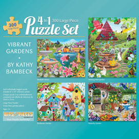Vibrant Gardens 4-in-1 Multi-Pack 300 Large Piece Jigsaw Puzzle Set