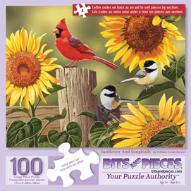 Sunflower And Songbirds 100 Large Piece Jigsaw Puzzle