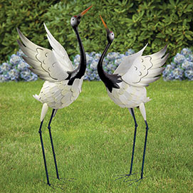 Set of 2: Red Crowned Cranes Garden Sculptures