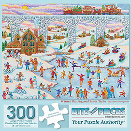 Winter Skating and Santa Train 300 Large Piece Jigsaw Puzzle
