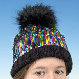 Sequined Pom-Pom Hat