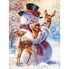 Snowman and Fawn 300 Large Piece Glitter Effects Jigsaw Puzzle