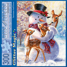 Snowman and Fawn 300 Large Piece Glitter Effects Jigsaw Puzzle
