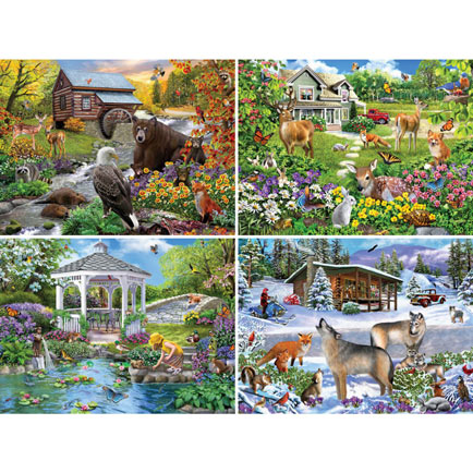 Set of 4: Mary Thompson Four Seasons 1000 Piece Jigsaw Puzzles