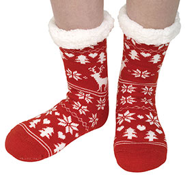 Slipper Socks Red Nordic Print
