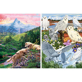 Set of 2: Prebox Snowy Owl Sanctuary/Hidden Wolves Valley 1000 Piece Jigsaw Puzzles